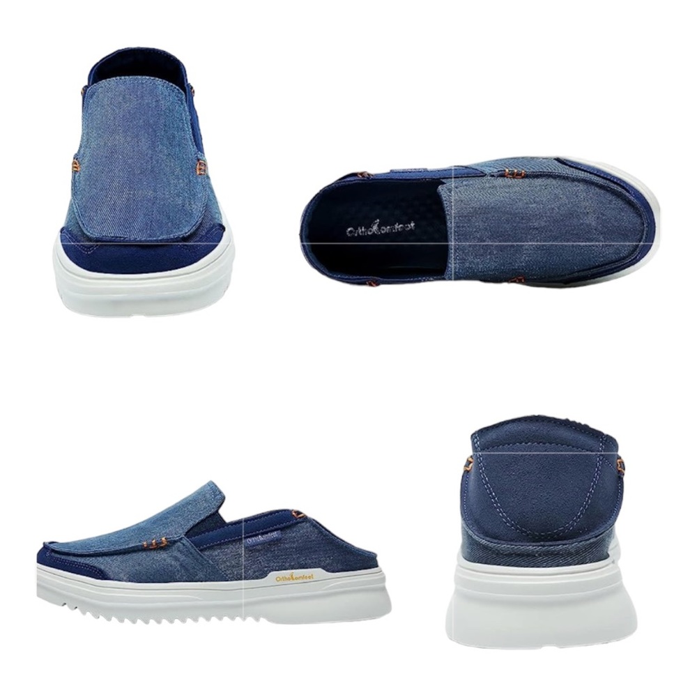 OrthoComfoot Slip-On Blue Denim Suede Boat Shoe Loafer/Arch Support Size… - Picture 5 of 8